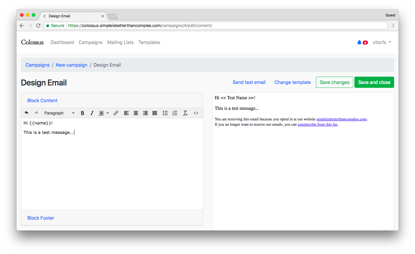 Colossus email rich text editor